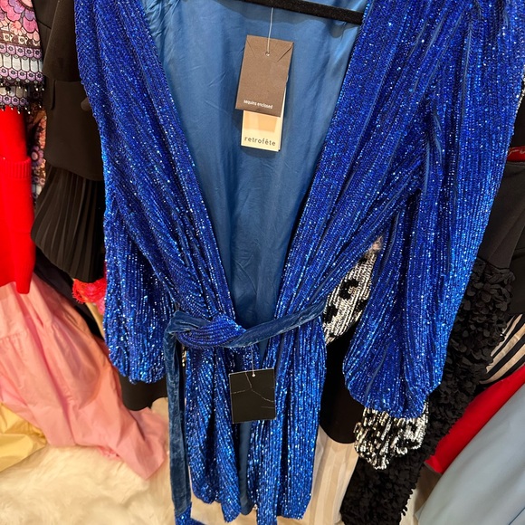 Retrofete xs nwt blue sequin wrap dress. - Picture 6 of 8